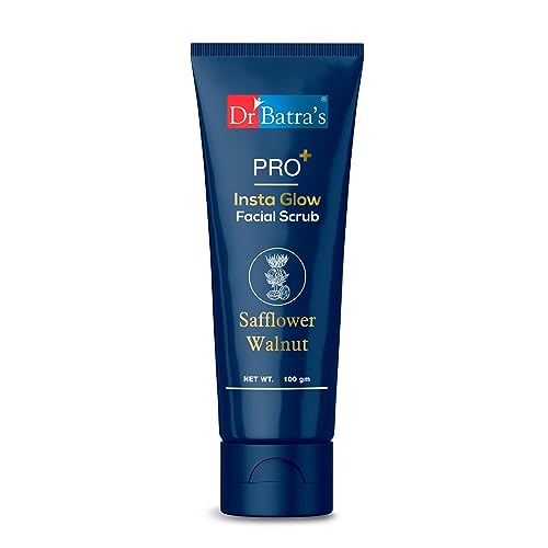 Dr Batra's PRO+ Insta Glow Facial Scrub. Unclogs Skin Pores. Brightens Skin Tone, Provides Even Complexion | With Echinacea, Safflower, Walnut 100 G.