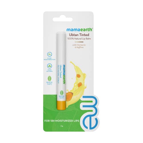 Mamaearth Ubtan Tinted 100% Natural Lip Balm for lightening Dark Lips, With Turmeric & Saffron For 12 Hour Moisturization - 2 g