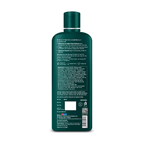 Dr Batra's Hair Fall Control Shampoo Enriched With Watercress, Indian Cress extract and Thuja, Anti Hair Fall Shampoo for both Men & Women (500ml, Pack of 1)