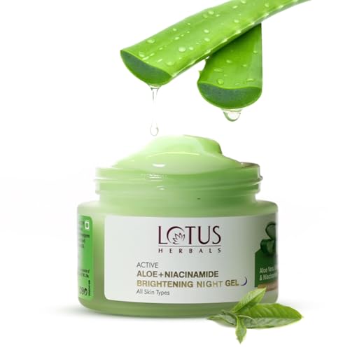 Lotus Herbals Active Aloe + Niacinamide Calm & Brighten Night Gel | Moisturize Skin | Paraben-free | All Skin Type | 50gm