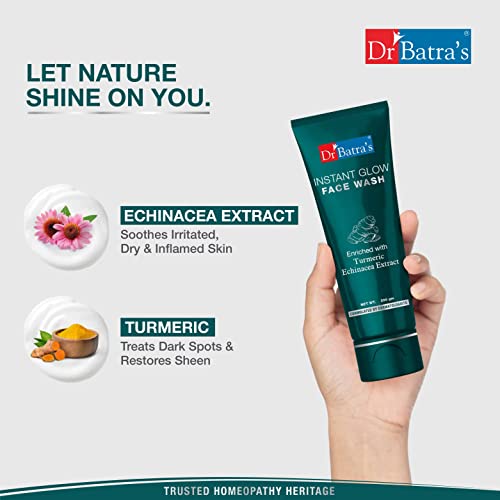 Dr. Batra's Instant Glow Face Wash, Enriched with Echinacea & Turmeric, Repairs Skin Damage, Prevents infections, Face Wash for Skin Complexion & Glowing skin, Paraben & Silicone free (200g)