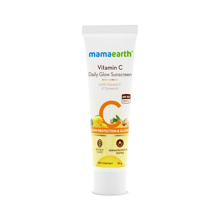 Mamaearth Daily Glow Sunscreen For All Skin Types Spf 50 Pa+++, No White Cast With Vitamin C & Turmeric For Sun Protection & Glow - 20 G, Pack Of 1