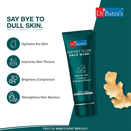 Dr. Batra's Instant Glow Face Wash, Enriched with Echinacea & Turmeric, Repairs Skin Damage, Prevents infections, Face Wash for Skin Complexion & Glowing skin, Paraben & Silicone free (200g)