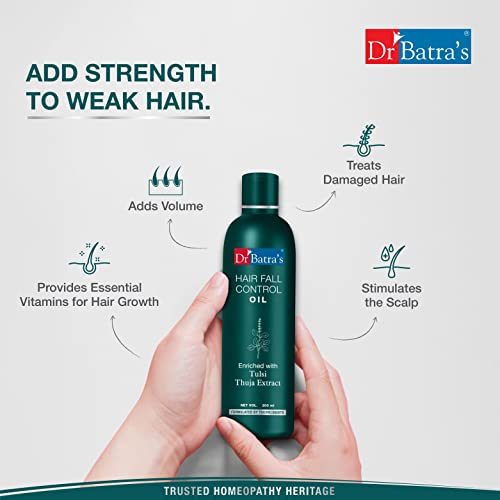 Dr Batra's Hair Fall Control Oil, Hair oil for Healthier scalp, Enriched with Thulsi, Brahmi & Thuja, Controls damaged scalp,Hair oil for nourishment (200ml)