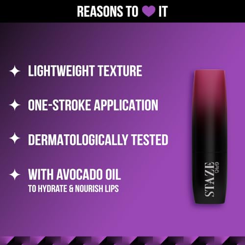 Staze 9To9 Love Tri-Angle 3 In 1 Matte Lipstick |3 Unique Shades In 1 | Transfer-Proof | 12 H Longstay | Non Drying Formula With Intense Color Payoff | 04 Nude Orchid | 3.8 G