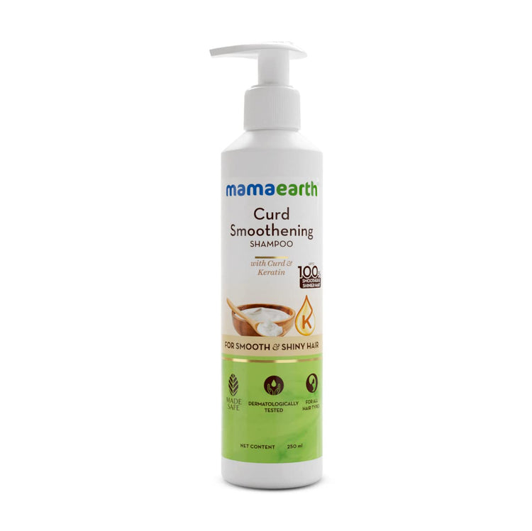 Mamaearth Curd Smoothening Shampoo For Women and Men; with Curd & Keratin for Smooth & Shiny Hair- 250 ml; Nourishes Dry Hair and Controls Frizz