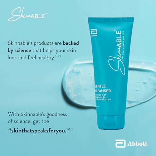 Abbott Skinnable Gentle Cleanser with Niacinamide, licorice glycolic extract, glycerin, Glyceryl laurate, Lactic acid, pH balanced, Paraben free, Soap free, anti-acne facewash for Women & Men 100ml