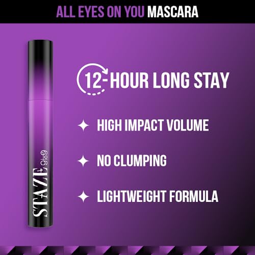 Staze 9to9 All Eyes on You Tubing Mascara | High Impact Volumizing mascara | Clump-resistant, easy to remove | Smudgeproof & Waterproof | Intense Black Color | 5ml