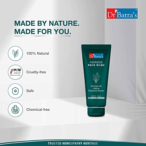 Dr. Batra's Fairness Face Wash, Enriched with Echinacea Extract, Saffron, Face Wash for natural glow and skin rejuvenation, Reduces UV damage, Face Wash for healthy skin (100g)