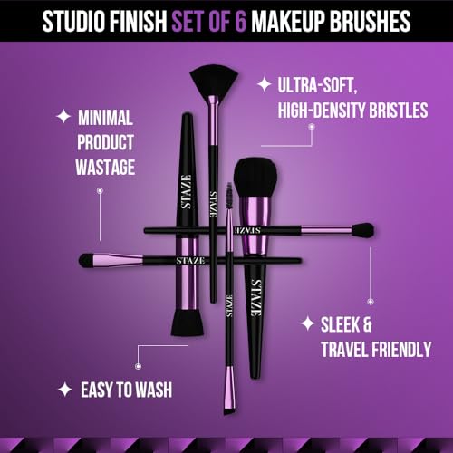 Staze 9to9 Studio Finish Professional Grade + Seamless Finish Set of 6 Makeup Brushes