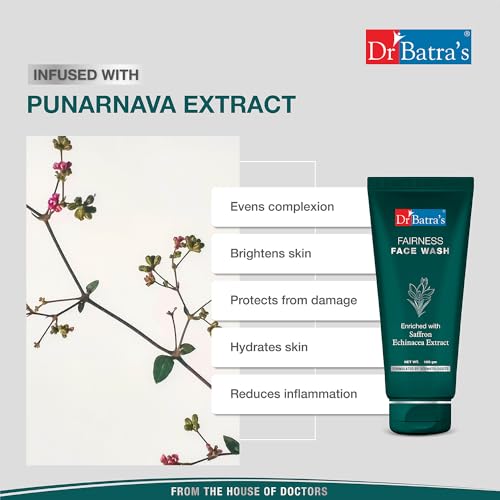 Dr. Batra's Fairness Face Wash, Enriched with Echinacea Extract, Saffron, Face Wash for natural glow and skin rejuvenation, Reduces UV damage, Face Wash for healthy skin (100g)