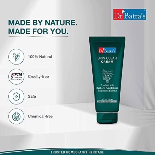 Dr Batra's Skin Clear Cream, Enriched with Berberies Aquifolium and Echinacea, Formulated with naturals, SLS & Paraben free, Cream for smooth & supple skin (100g)