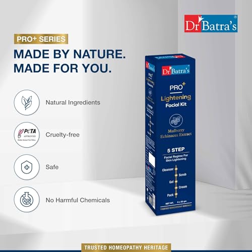 Dr Batra's PRO+ Lightening Facial Kit, Enriched with Echinacea extracts & B3, Reduces Blemishes, Face Wash for Clean Skin, Protection from Sun Damage, Moisturized Skin (250g)