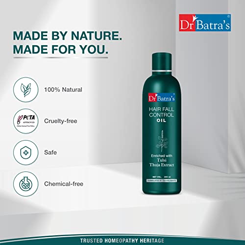 Dr Batra's Hair Fall Control Oil, Hair oil for Healthier scalp, Enriched with Thulsi, Brahmi & Thuja, Controls damaged scalp,Hair oil for nourishment (200ml)