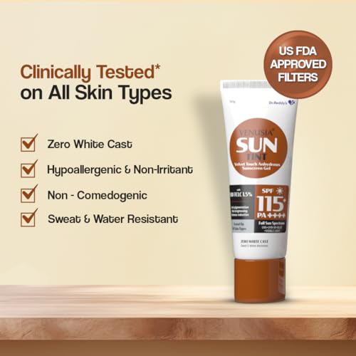 Venusia Tinted sunscreen SPF115I Full spectrum protection I UVA, UVB, Blue light protect I with Anti-oxidant I Sweat & water resistant I No white cast I clinically tested for all skin types I 50 g