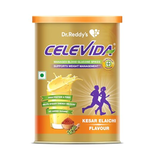 Celevida Protein Powder Drink for Diabetes Management by Dr. Reddy’s | Kesar Elaichi Flavour | No Added sugar | Plant based | For Sugar control, Weight Management & Immunity Support | 400gm I Pack of 1