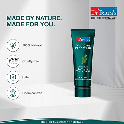 Dr. Batra's Tea Tree Daily Care Face Wash, Enriched with Vitamin E & B3, Face Wash for Clear Skin, Pimple free, Suitable for all skin (200g)