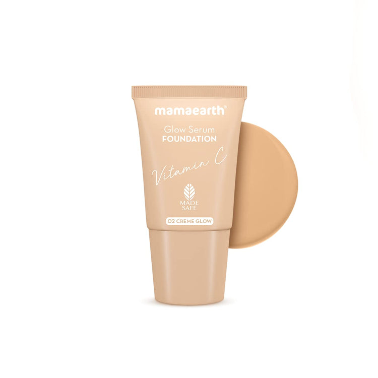 Mamaearth Glow Serum Medium Coverage Natural Foundation For All Skin Type Mini Tube With Vitamin C & Turmeric For 12-Hour Long Stay- 18 Ml L 12-Hour Long Stay | 2X Instant Glow (Crème Glow)