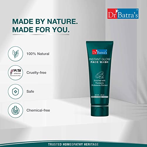 Dr. Batra's Instant Glow Face Wash, Enriched with Echinacea & Turmeric, Repairs Skin Damage, Prevents infections, Face Wash for Skin Complexion & Glowing skin, Paraben & Silicone free (200g)