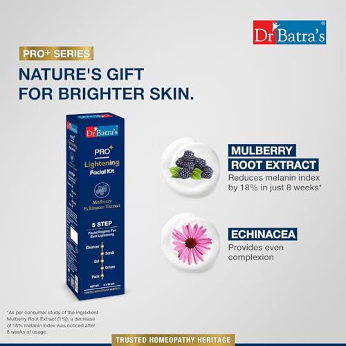 Dr Batra's PRO+ Lightening Facial Kit, Enriched with Echinacea extracts & B3, Reduces Blemishes, Face Wash for Clean Skin, Protection from Sun Damage, Moisturized Skin (250g)