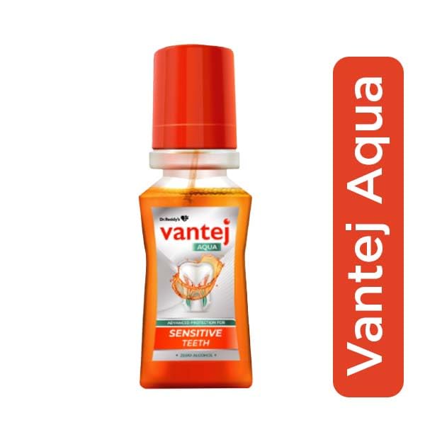 Vantej Dr Reddy's Aqua, Advanced Protection Mouthwash For Sensitive Teeth, Rapid Sensitivity Pain Relief In 3 Days, Zero Alcohol, With Fresh Mint Flavour, 100 Ml