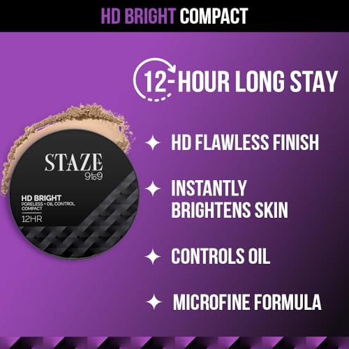 Staze 9To9 Hd Bright Poreless + Oil Control Compact |Hd Flawless Matte Finish |Evens Complexion | Controls Oil | Lightweight Microfine Formula | Vitamin E Enriched | 200W Beige | 9G - All