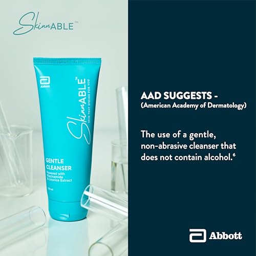 Abbott Skinnable Gentle Cleanser with Niacinamide, licorice glycolic extract, glycerin, Glyceryl laurate, Lactic acid, pH balanced, Paraben free, Soap free, anti-acne facewash for Women & Men 100ml