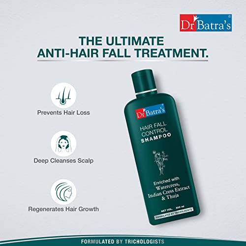 Dr Batra's Hair Fall Control Shampoo Enriched With Watercress, Indian Cress extract and Thuja, Anti Hair Fall Shampoo for both Men & Women (500ml, Pack of 1)