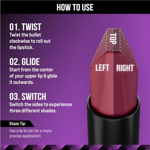 Staze 9To9 Love Tri-Angle 3 In 1 Matte Lipstick |3 Unique Shades In 1 | Transfer-Proof | 12 H Longstay | Non Drying Formula With Intense Color Payoff | 04 Nude Orchid | 3.8 G