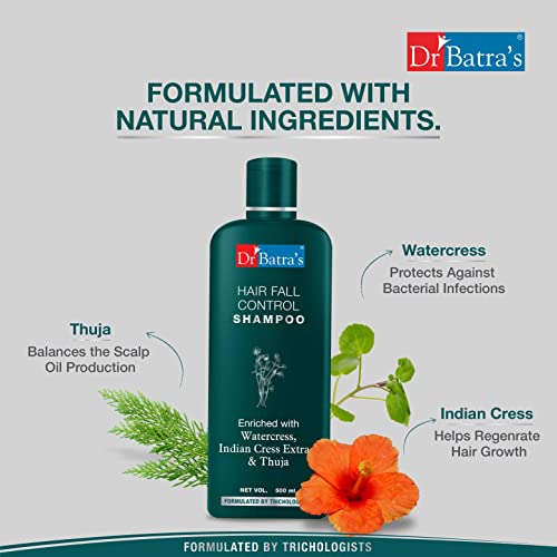 Dr Batra's Hair Fall Control Shampoo Enriched With Watercress, Indian Cress extract and Thuja, Anti Hair Fall Shampoo for both Men & Women (500ml, Pack of 1)