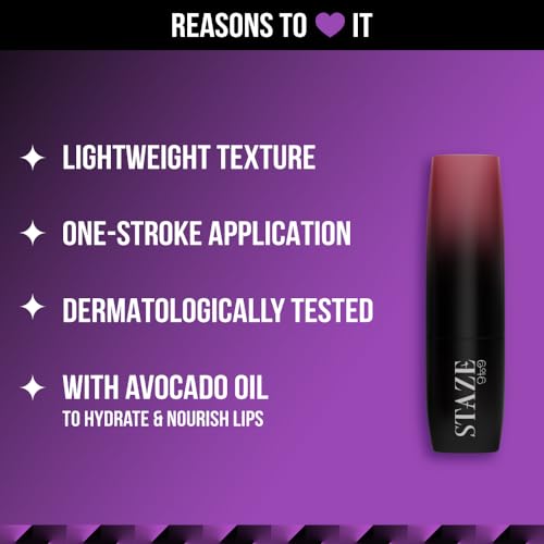 Staze 9To9 Love Tri-Angle 3 In 1 Matte Lipstick |3 Unique Shades In 1 | Transfer-Proof | 12 H Longstay | Non Drying Formula With Intense Color Payoff | 05 Truffle Blush | 3.8 G