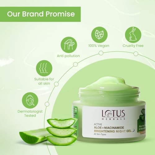 Lotus Herbals Active Aloe + Niacinamide Calm & Brighten Night Gel | Moisturize Skin | Paraben-free | All Skin Type | 50gm