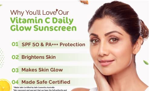 Mamaearth Vitamin C Daily Glow Sunscreen with Vitamin C & Turmeric for Sun Protection & Glow - 50 g | SPF 50 PA++++ | No White Cast | Lightweight & Non-Sticky | Brightens Skin | For All Skin Types