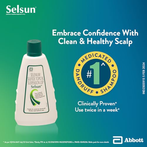 Abbott Selsun Selsun Suspension Anti Dandruff Shampoo, Clears away dandruff flakes, Relieves from excessive oil, Relieves from dandruff related itching (120ml)- Pack of 2