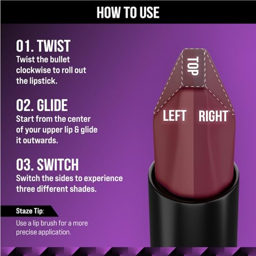 Staze 9To9 Love Tri-Angle 3 In 1 Matte Lipstick |3 Unique Shades In 1 | Transfer-Proof | 12 H Longstay | Non Drying Formula With Intense Color Payoff | 05 Truffle Blush | 3.8 G