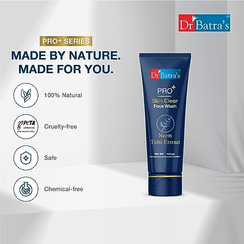 Dr Batra's PRO +Skin Clear Face wash 100 gm | Enriched WithTulsi|Neem|Aloe Vera Juice Gel Extracts| Anti-bacterialhealthy skin| Sulphate, Silicone & Soap Free| Face Wash for Clear Skin 100g