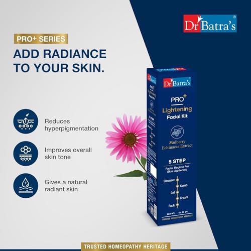 Dr Batra's PRO+ Lightening Facial Kit, Enriched with Echinacea extracts & B3, Reduces Blemishes, Face Wash for Clean Skin, Protection from Sun Damage, Moisturized Skin (250g)