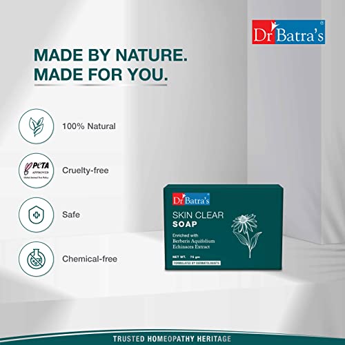 Dr Batra's Skin Clear Soap, Enriched with Berberies Aquifolium, Tea Tree Oil & Echinacea, relief from itching, scaling, burning, redness and irritation (75g)