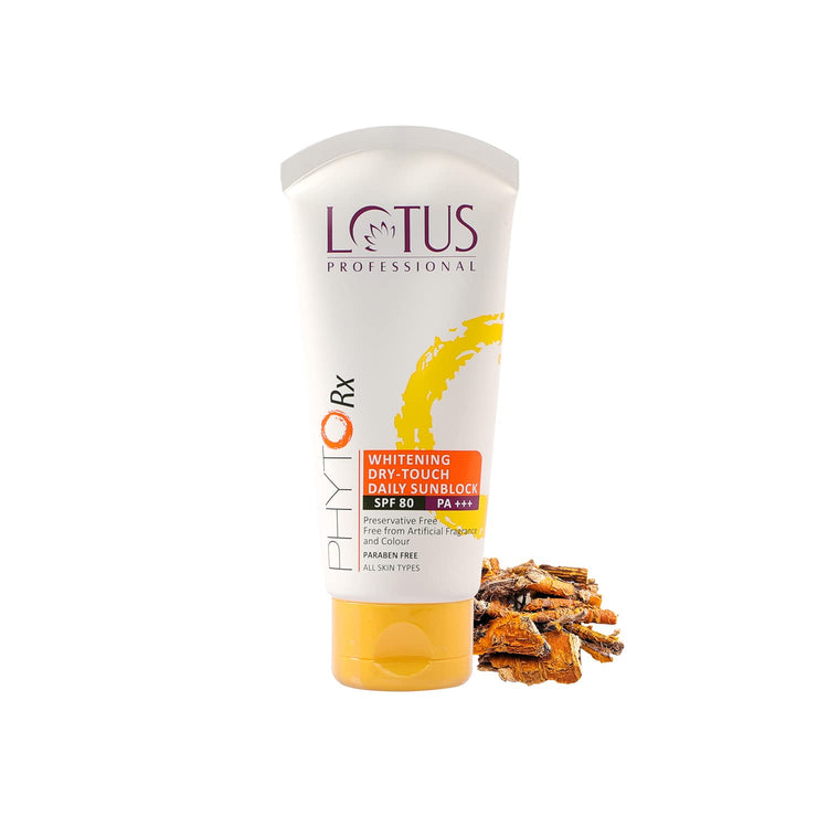 Lotus Professional PHYTORx WHITENING DRY-TOUCH DAILY SUNBLOCK SPF 80 PA+++ | Ultra Dry Feel |Skin whitening | Ageing skin |Paraben Free| 50g