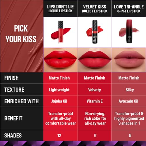 Staze 9to9 Velvet Kiss Matte + Intense Color Lipstick | 12H Long Stay | Non-drying Formula | Matte Finish | Lightweight & Comfortable |03 Brown Spice | 3.8g