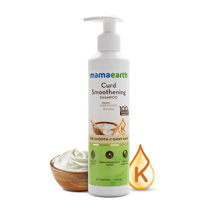 Mamaearth Curd Smoothening Shampoo For Women and Men; with Curd & Keratin for Smooth & Shiny Hair- 250 ml; Nourishes Dry Hair and Controls Frizz