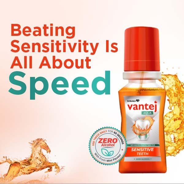 Vantej Dr Reddy's Aqua, Advanced Protection Mouthwash For Sensitive Teeth, Rapid Sensitivity Pain Relief In 3 Days, Zero Alcohol, With Fresh Mint Flavour, 100 Ml