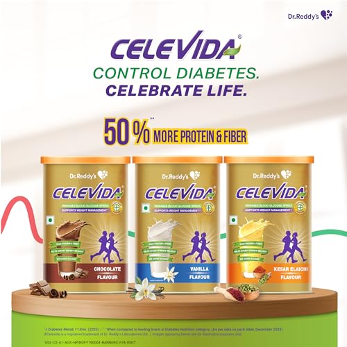 Celevida Protein Powder Drink for Diabetes Management by Dr. Reddy’s | Kesar Elaichi Flavour | No Added sugar | Plant based | For Sugar control, Weight Management & Immunity Support | 400gm I Pack of 1