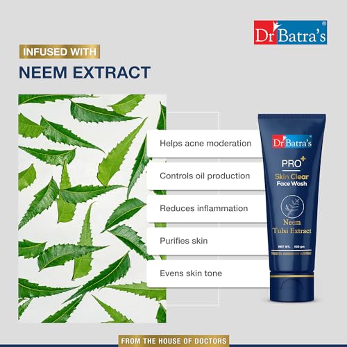 Dr Batra's PRO +Skin Clear Face wash 100 gm | Enriched WithTulsi|Neem|Aloe Vera Juice Gel Extracts| Anti-bacterialhealthy skin| Sulphate, Silicone & Soap Free| Face Wash for Clear Skin 100g