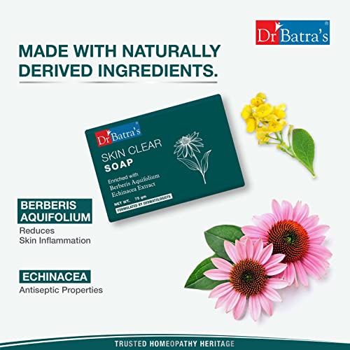 Dr Batra's Skin Clear Soap, Enriched with Berberies Aquifolium, Tea Tree Oil & Echinacea, relief from itching, scaling, burning, redness and irritation (75g)