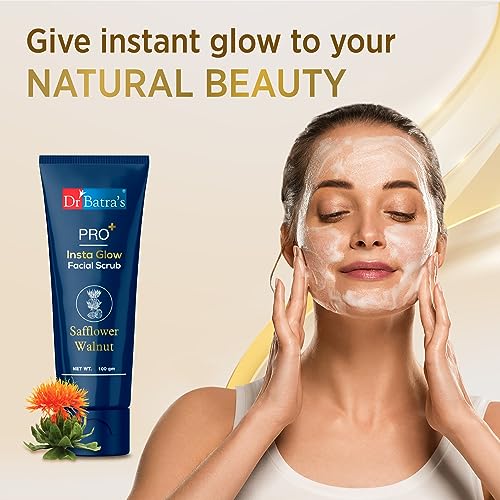 Dr Batra's PRO+ Insta Glow Facial Scrub. Unclogs Skin Pores. Brightens Skin Tone, Provides Even Complexion | With Echinacea, Safflower, Walnut 100 G.