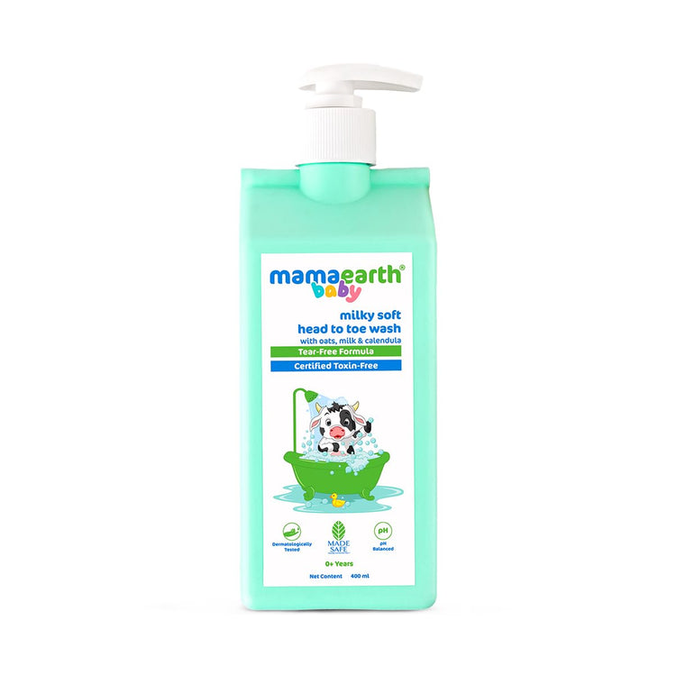 Mamaearth Milky Soft Head to Toe Wash With Oats, Milk, and Calendula for Babies- 400 ml 2-in-1 Tear-Free Body Wash & Shampoo | Moisturizes and Soothes Skin