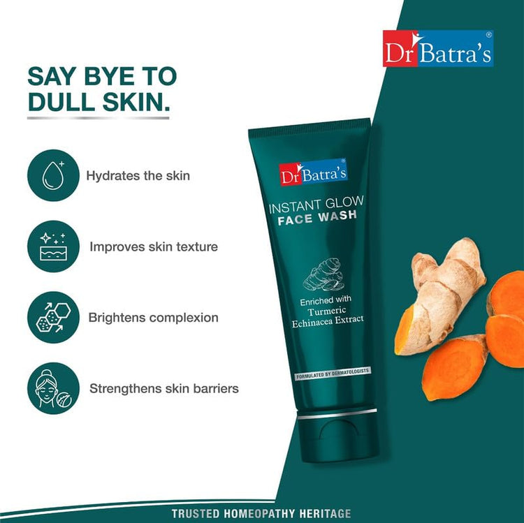 Dr Batra's Instant Glow Face Wash, Enriched with Echinacea & Turmeric, Repairs Skin Damage, Prevents infections, Face Wash for Skin Complexion & Glowing skin, Paraben & Silicone free(100g)