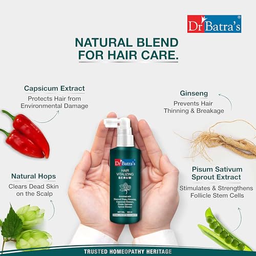 Dr Batra's Hair Vitalizing Serum, Enriched with essential vitamins, Ginseng, Capsicum, Reduces Irritability, Healthy scalp & Radiant look, Safe, Tricologists recommended (125ml)