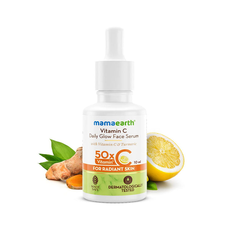 Mamaearth Vitamin C Daily Glow Face Serum for Men & Women - Vitamin C Serum for Glowing Skin, Oily Skin & Dark Spots, With 50x Vitamin C -10ml